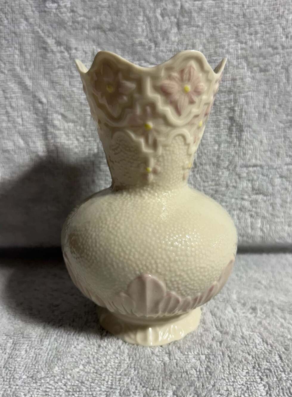 Belleek Pink Daisy Flower Vase Cream Porcelain